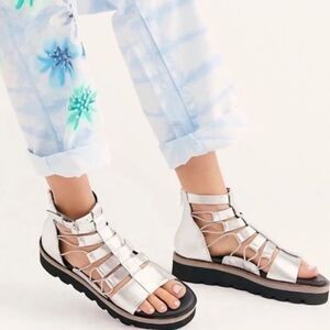 Free People Sunrise Flatform Silver Metallic Platform Gladiator Sandals Size 7